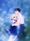 Mamoru hugging a very young looking Usako in the rain