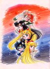 Cute Sailor Senshi with child-like drawn background