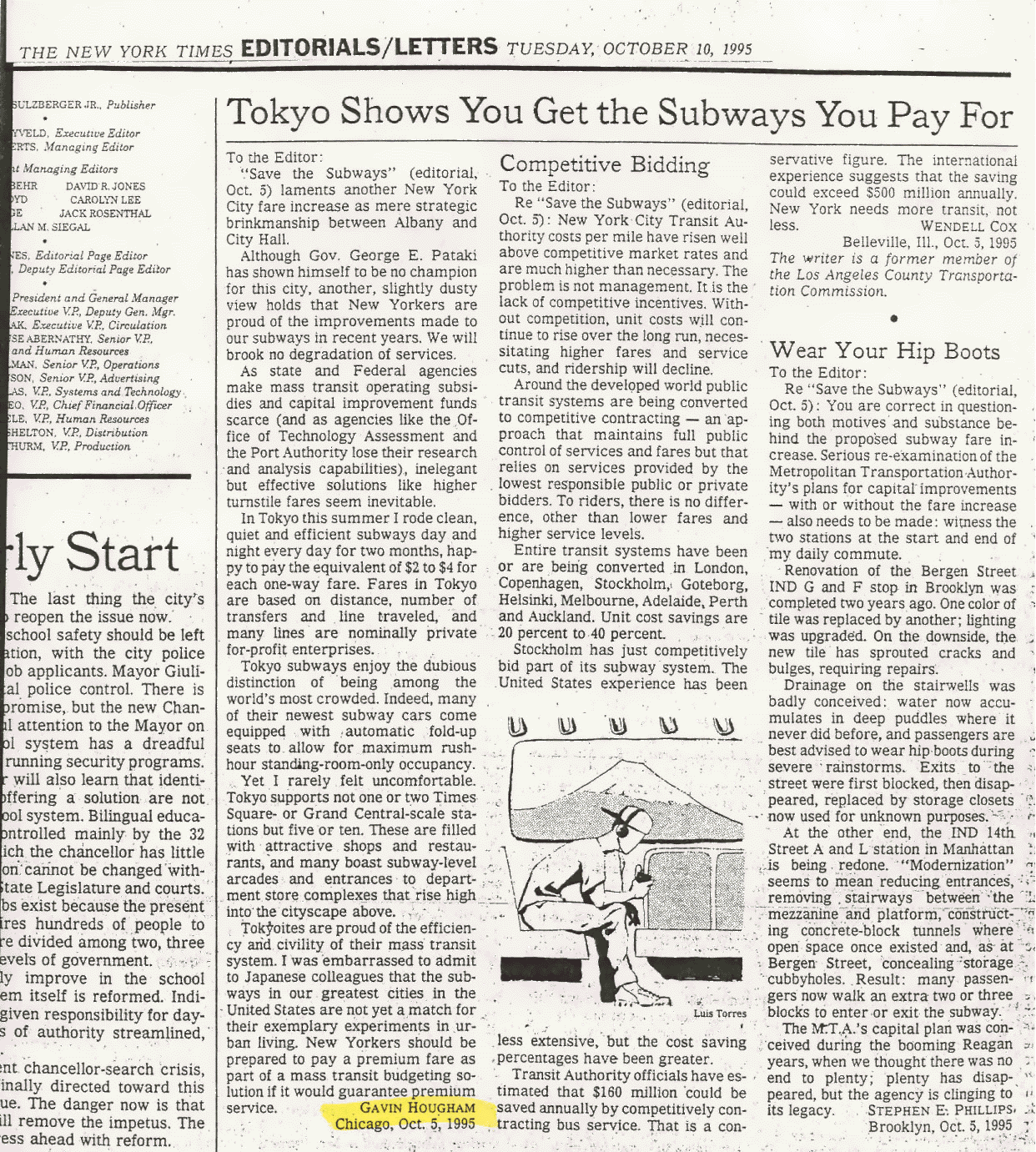 New York Times Japan Subways Letter, Oct 10, 1995