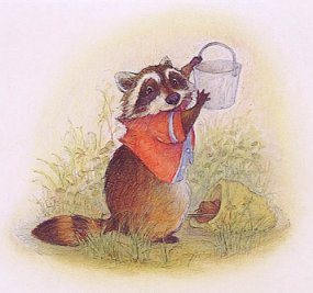 kawaii raccoon holding a pail