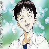 Shinji smiling! Kawaii!