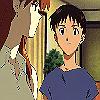 Shinji smiling at Asuka