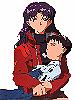 Misato holding Shinji-kun