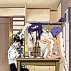 Misato drunkenly harrassing Shinji