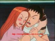 Kyoko with Takeda holding beer