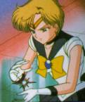 Sailor Uranus looking at Usagi's heart crystal
