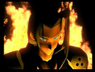 Sephiroth walking among leaping flames