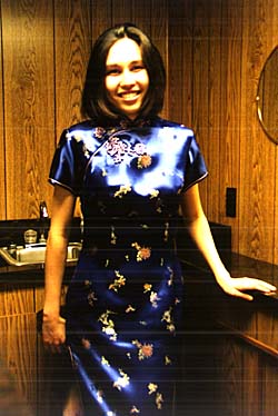 In my blue mandarin dress