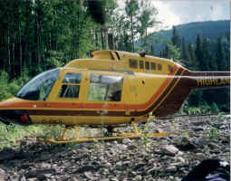 Helicopter on riverbed