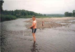 Pudgy Tom doing some fly fishing on the Miramachi River in New Brunswick