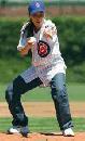 Shania hams it up as she warms up to throw out the ceremonial first pitch before the Chicago Cubs-Philadelphia Phillies at Wrigley Field in Chicago, Thursday, July 24, 2003