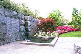 Landscaping in the FDR Memorial--rough stone walls and azalias.