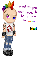 this is another version of my little mosher dude, i was originally inspired to do the rainbow mowawk because i was listening to tidal wave by longwave, so i wrote the lyrics to that part of the song next to him
base:Kaileigh Blue Dolls