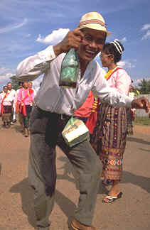 On the piss with a bundle of Lao Kip to spend.