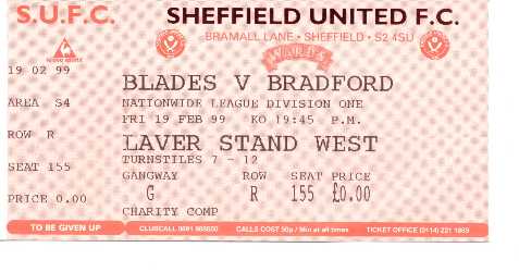 South Stand Ticket v Bradford, 1998/99.