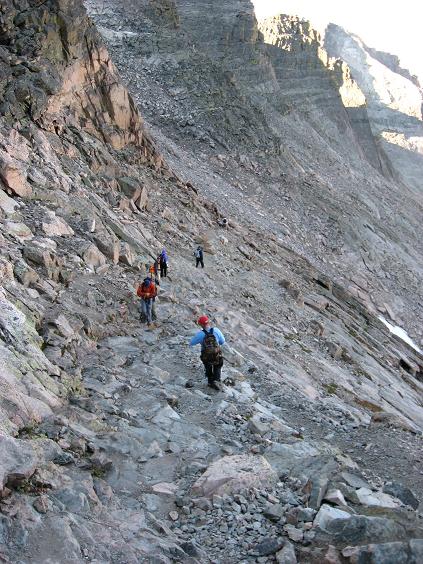 Kindred souls crossing to the trough with fear and trepidation - Longs Peak
