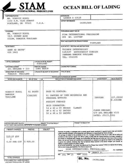 Bill of Lading