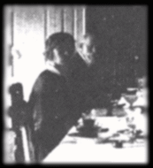 Olga, Count Tatischev, tutor Gilliard, Countess Hendrikova, Tatiana, and tutor Mme. Schneider dining at Tobolsk, 1917