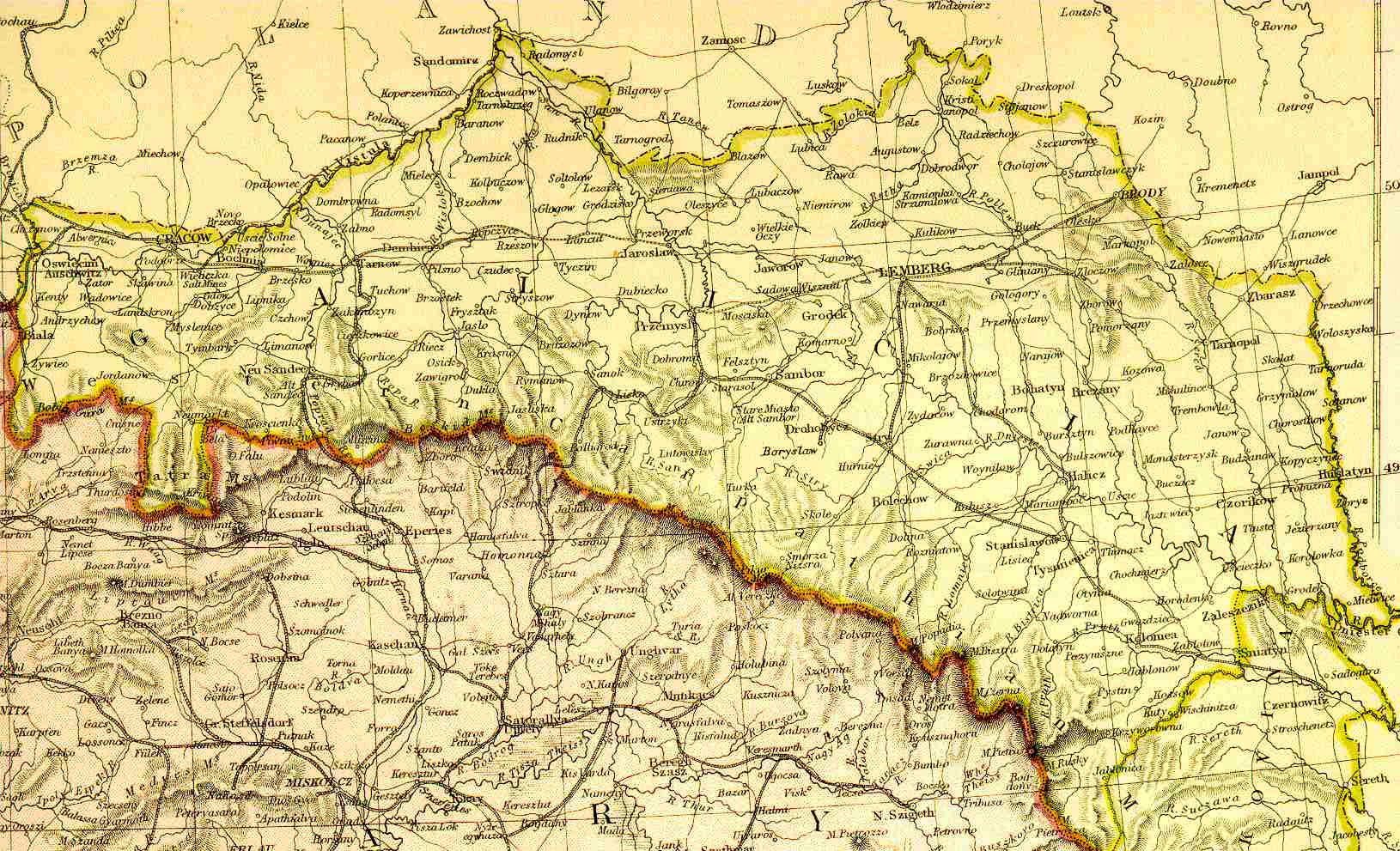 Galicia (Galizia) Map: part of the Austro-Hungarian Empire (1882)