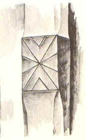 Westtwentse variant op het zandlopermotief op middeler in Herike (gem. Markelo). Uit de zandloper heeft de ontwerper een fraai stermotief gedistilleerd. Eerste helft negentiende eeuw. Getekend in 1955.