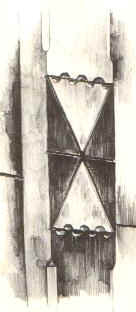 Stiepelteken uit Gelselaar (gem. Borculo). Zandlopermotief in de traditionele uitvoering en techniek. Onheilafwerend. Negentiende-eeuws. Getekend in 1955.