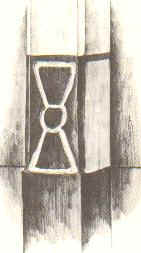 Stiepelteken van boerderij no. 35 Lonneker (gem. Enschede). Twee halve cirkels. Kleuren: wit en groen. Tweede helft negentiende eeuw. Getekend in 1955.
