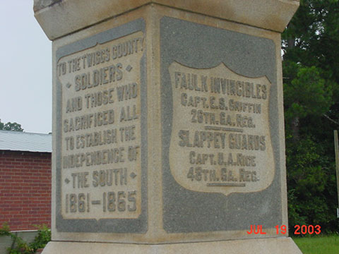 Dedicated by the UDC in 1911 to the Slappey Guards and the Faulk Invincibles