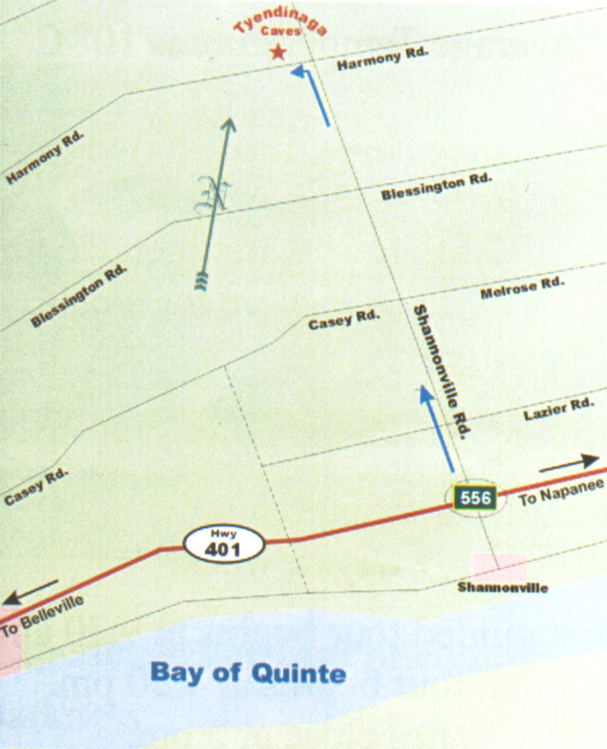 Map and directions to Tyendinaga Cavern and Caves located in the Quinte region, southern Hastings County, Ontario