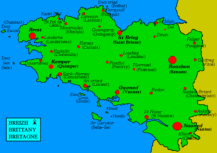 Carte de Bretagne avec les villes principales