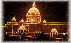 An illuminated  Parliament House