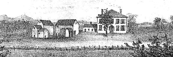 [primitive but very nice sketch of the Milford homestead  -  it appears on the cover of "Harriet Wilson's Our Nig" by R.J. Ellis]