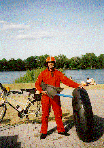 Stuntman with innertube
