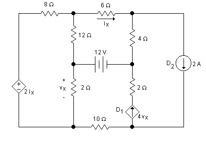 El mayor inconveniente puede ser establecer la ecuación para la variable Vx. Se debe relacionar con las corrientes de malla mediante la Ley de Ohm. Puedes establecer las polaridades para D1 y D2 en forma arbitraria.