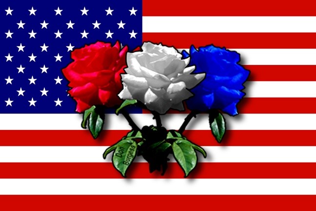 Our Flag with three roses lay apond it.