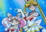 Super Sailor Chibi Moon and Super Sailor Moon stance