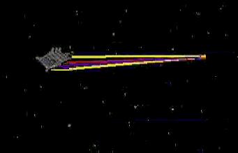 Five animated alien scout vessels coming out of warp as use in our Star Trek sim