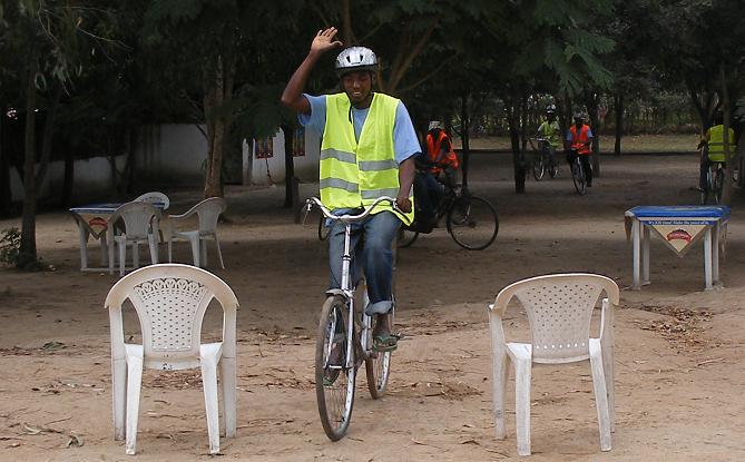 An UWABA member showing the stop hand signal