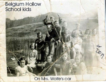 Belgium Hollow kids on Mrs. Wolfe's car