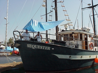 Sequester, a 60ft ocean going trawler awaits dockside for the mornings group of whale watchers and scuba divers. 