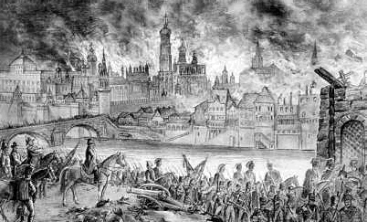 The French arrive in Moscow to find it burning. - Click to hear the 1812 Overture