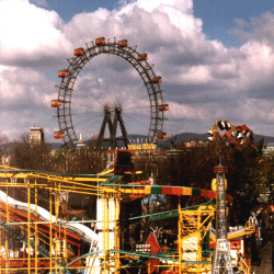 Roller coaster and giant Ferris wheel
