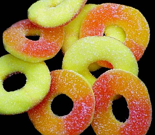 Some peach ring gummies