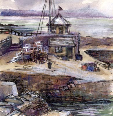 Charlestown, Cornwall, watercolour/mixed media sketch