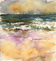 Norfolk, bitterly cold north wind, no shelter, watercolour/mixed media