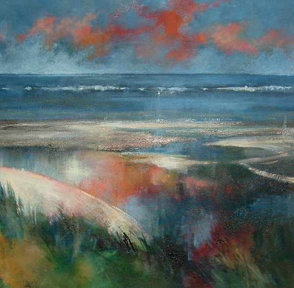 evening pools  18in square mixed media on canvas