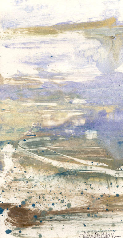 shimmering sand as the tide goes out   monotype on paper 