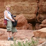 Sheila in front of room ruin