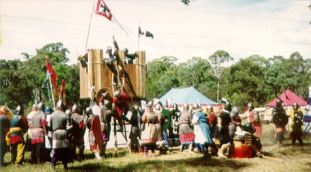 The New Varangian Guard overrun the defensive lines of the Company of Knights Bachelor at the Glenfield Conference, 1995.