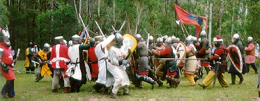The Crusaders wilt before the attacking Varangian flying wedge, Brisbane 1995.