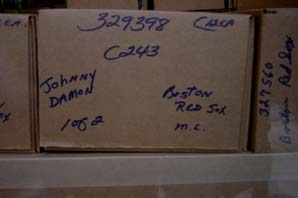 The box containing Johnny Damon's bats. He plays for the Boston Red Sox.
